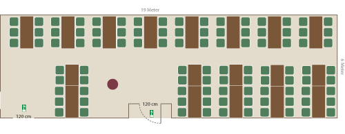 Restaurantbestuhlung mit 4er und 6er Tischen